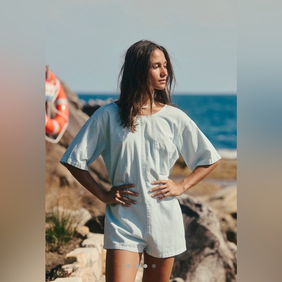 Free People Light Blue Casual Romper NWT Oversized Comfy Casual Beach Beauty XL - Picture 3 of 7